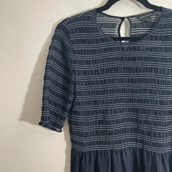 Club Monaco Aqua Stripe Luceenie Sheer Peplum Top Medium - Picture 7 of 9